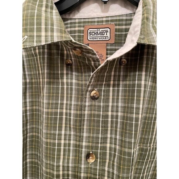 C.E. Schmidt Workwear‎ Mens Green & White Plaid Button-Up Shirt XL - Picture 2 of 11